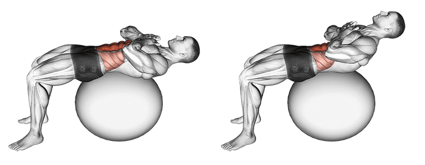 Crunch sur swiss ball Crunch sur swiss ball — illustration de l'exercice