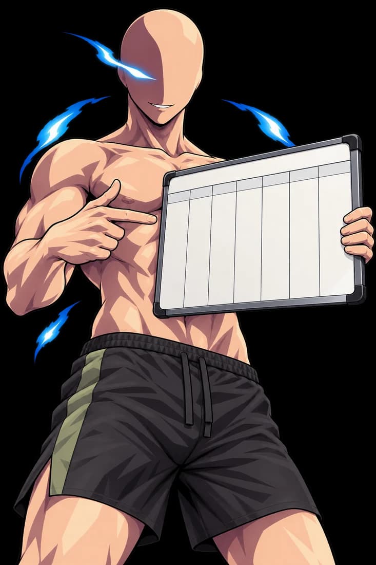 An illustrated lifter holds a calendar to plan strength training sessions.