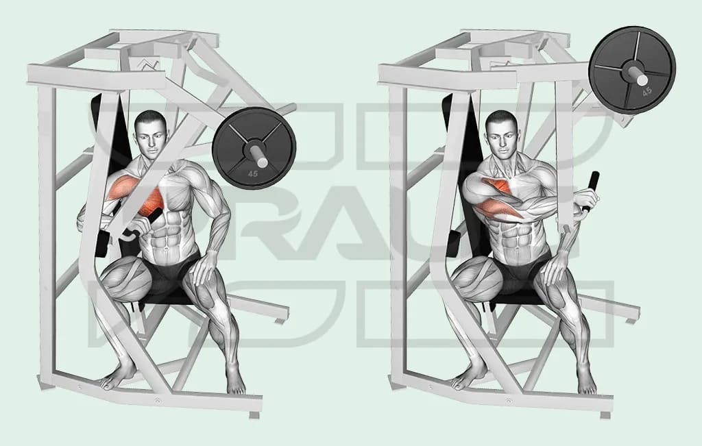 Chest press unilatérale à la machine, un seul bras qui pousse la poignée