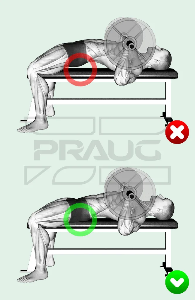 Position des fesses au développé couché : fesses décollées à éviter et fesses en contact avec le banc