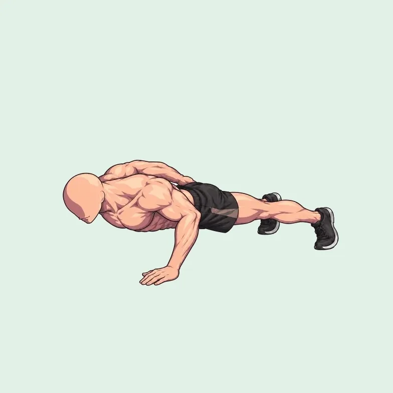 Homme qui fait des pompes sur un bras, l’autre main dans le dos, jambes écartées.