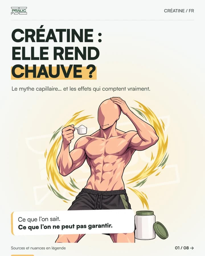 Couverture du carrousel : Créatine et chute de cheveux : que montrent les études ?