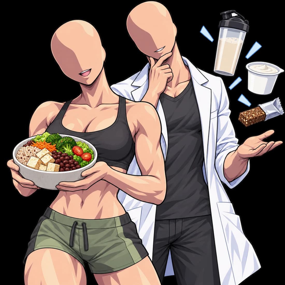 An illustration of a varied meal and protein-enriched products.
